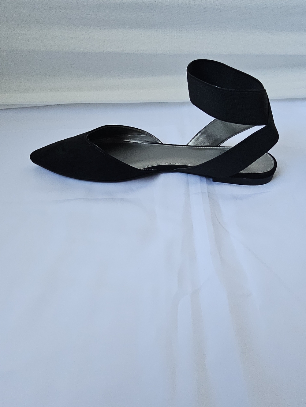 Worthington Black Faux Suede Pointed Toe Ankle Strap Flats - Chic & Minimalist - Picture 3 of 16